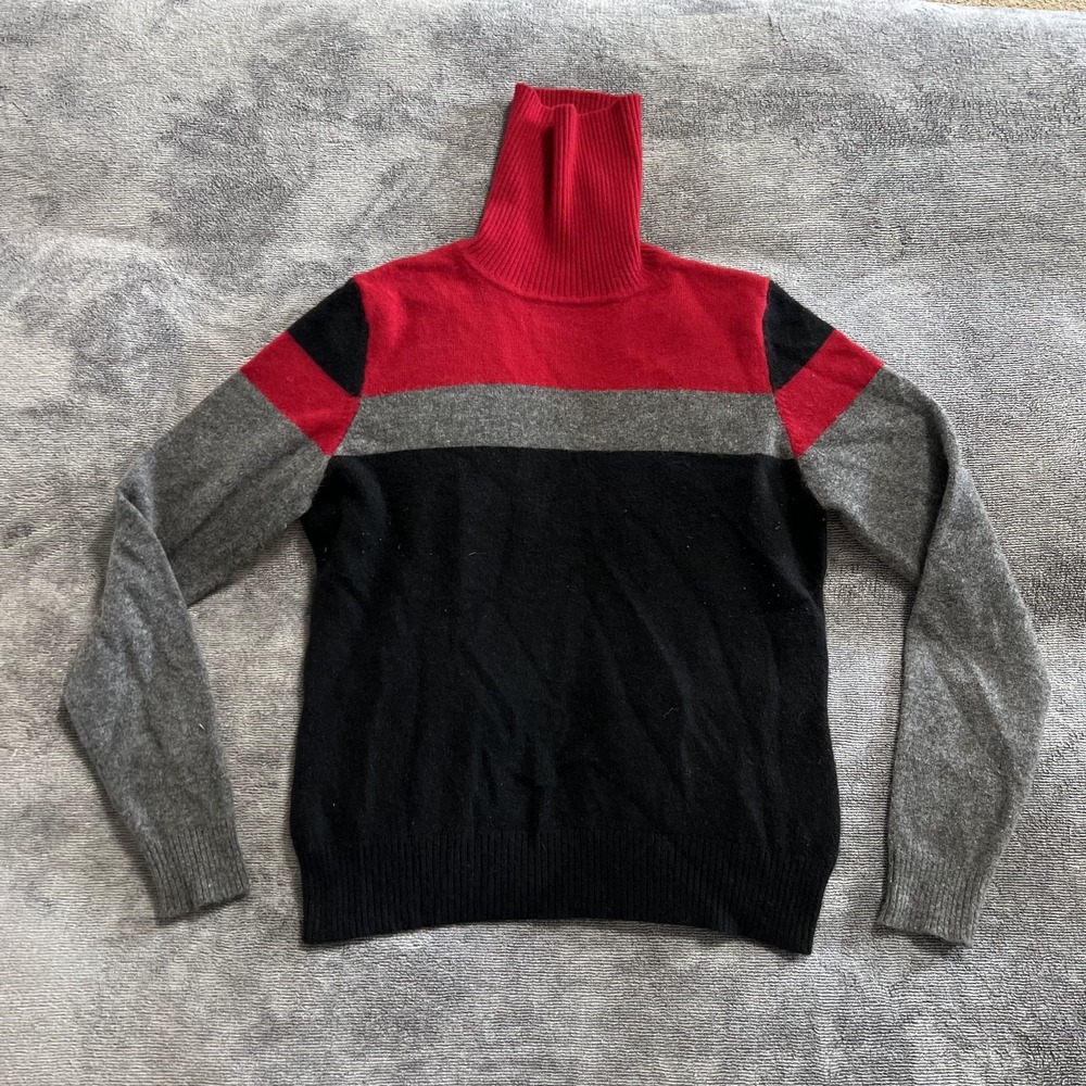 Vintage 100% cashmere black-red-gray turtleneck sweater Valerie Separates size S